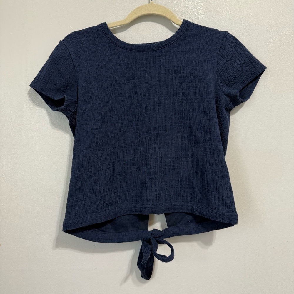 Madewell Navy Blue Short Sleeve Verse Tie Back Top Size XS